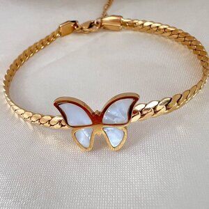 18K Gold Plated Butterfly Mother Of Pearl Bracelet Stainless Steel Jewelry